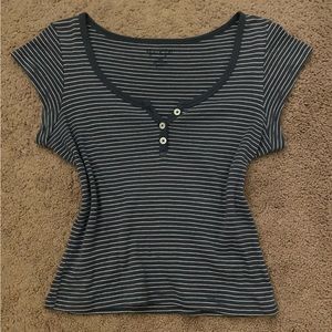 Brandy Melville John Galt navy and white striped henley tee